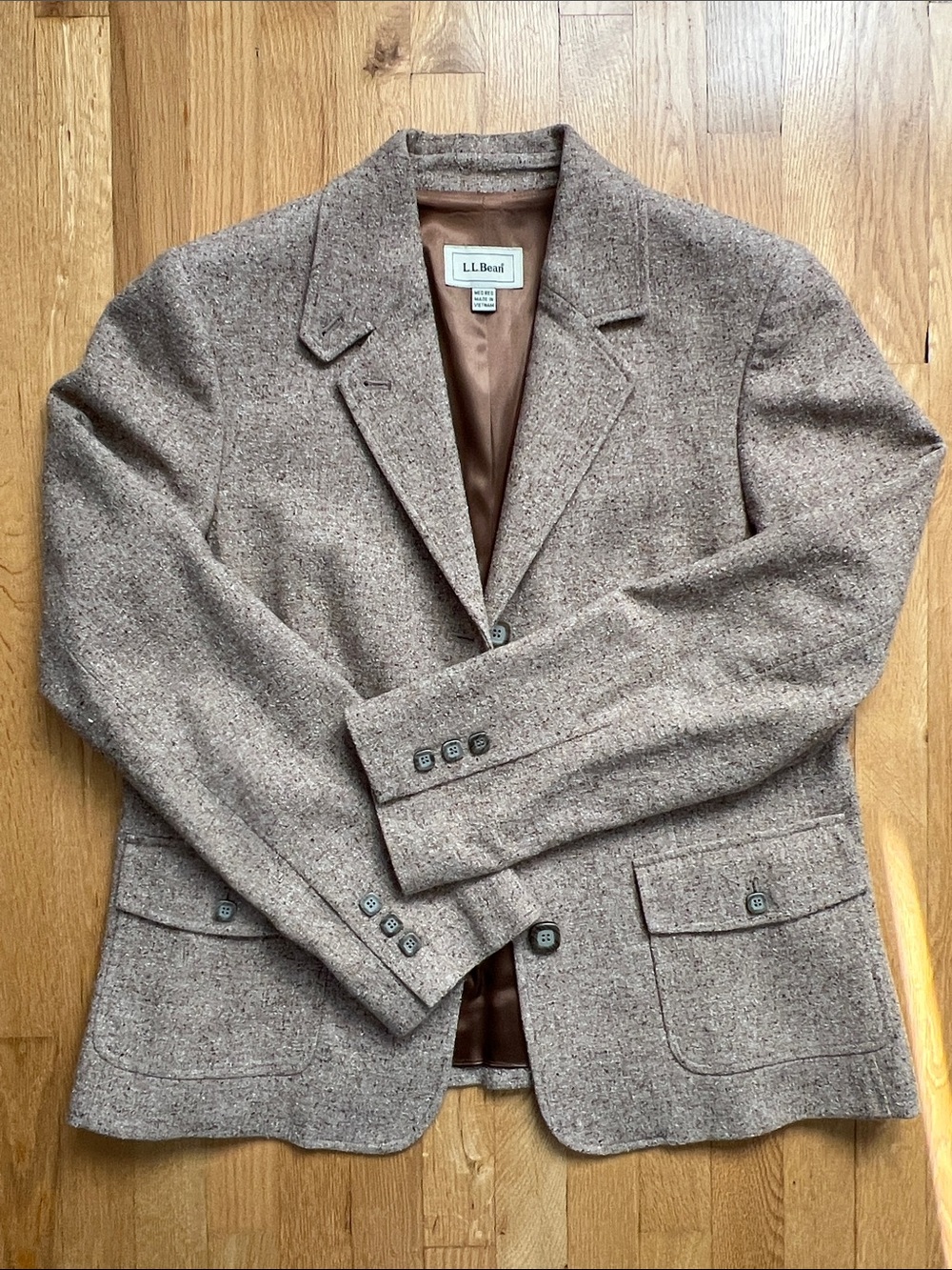 L.L. Bean Women's Taupe/Tan Tweed Blazer, wool/silk blend | Size MED REG